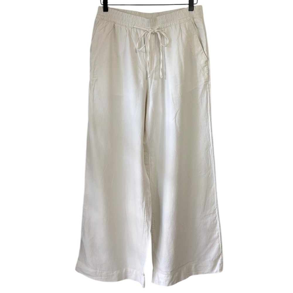 A NEW DAY OFF WHITE WIDE LEG LINEN PANTS LAGENLOOK, BEACHY WOMENS SIZE MED
